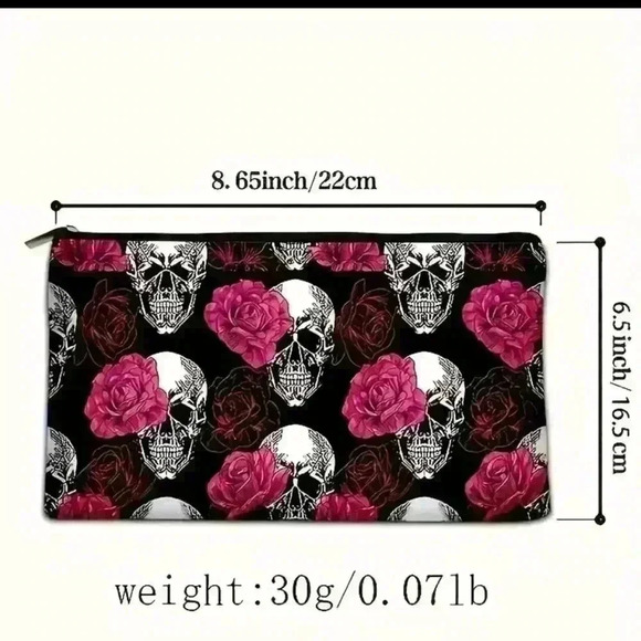 Skulls And Flowers Pattern Cosmetic Bag Makeup Bag - Picture 2 of 6